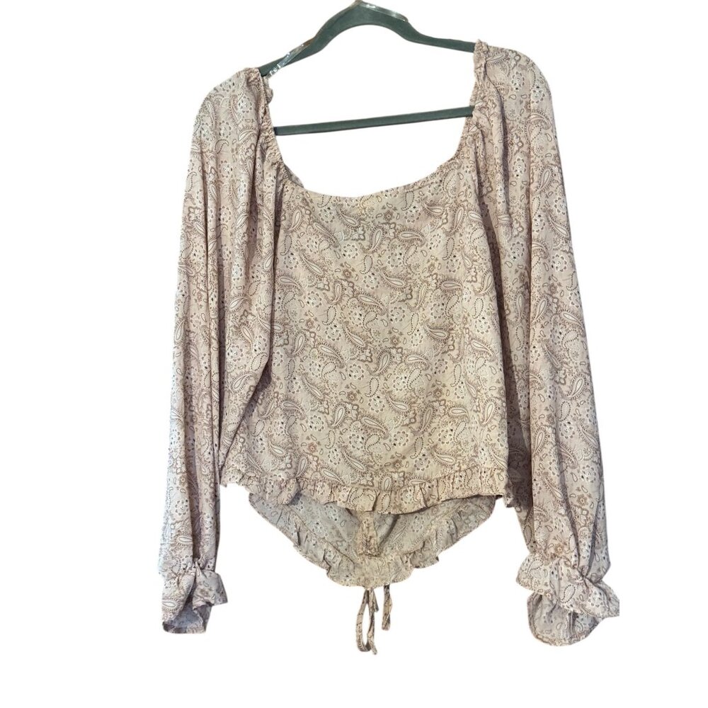 Savanna Jane Pink Paisley Cinched Blouse Crop Balloon Sleeve Size L - Picture 2 of 6